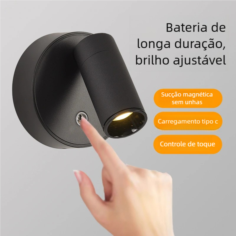 Luminária para quarto sem fio recarregável LED Leitura arandela de parede abajur de cabeceira