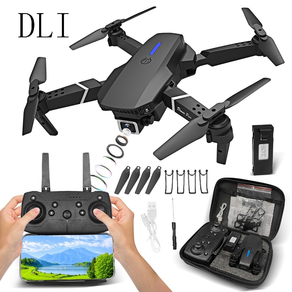 DLI Drone E88 HD com Câmera Dupla WiFi FPV e Modo Manutenção Altura Quadcopter RC Profissional em Oferta na Shopee