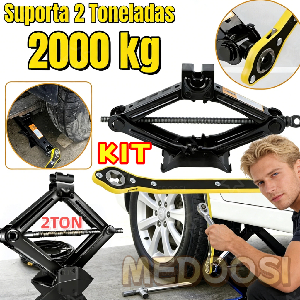 MEDOOSI - Macaco Sanfona 2 Toneladas 2000KG + Chave Roda Universal para Carros E SUV Passeio Macaco Mecânico Automotivo em Oferta na Shopee