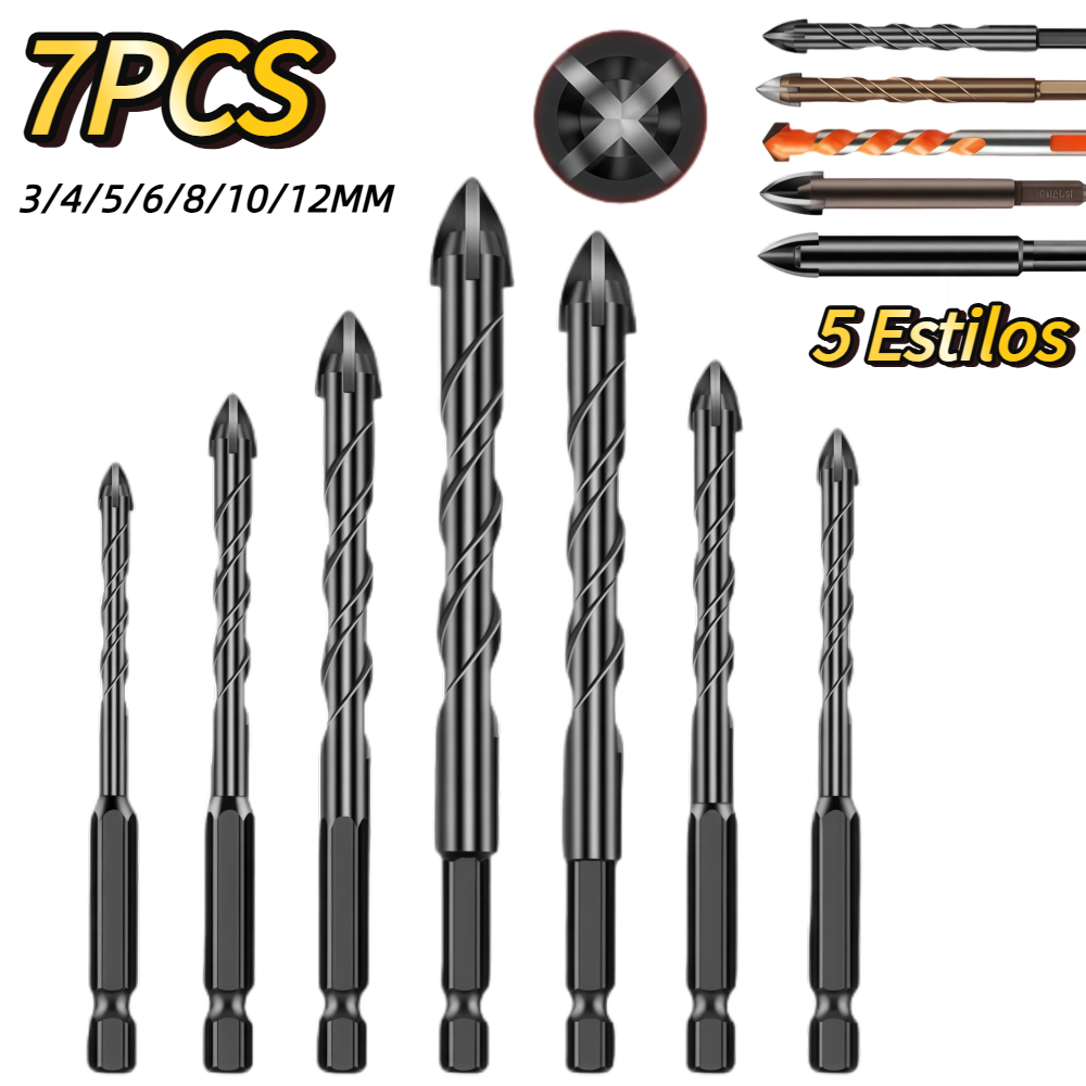 Kit 7 Brocas de carboneto Triangular Titânio Profissionais 3-12mm Para Fura Tudo