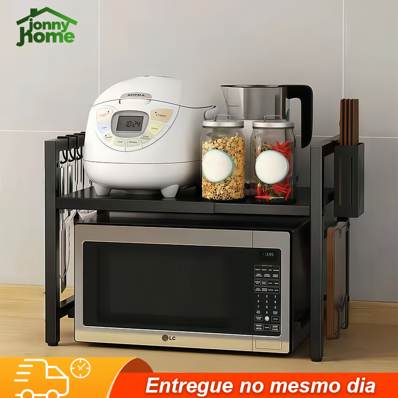 Camada Dupla Preta Rack Metálico Multiuso Ajustável Para Microondas Apoiar em Oferta na Shopee