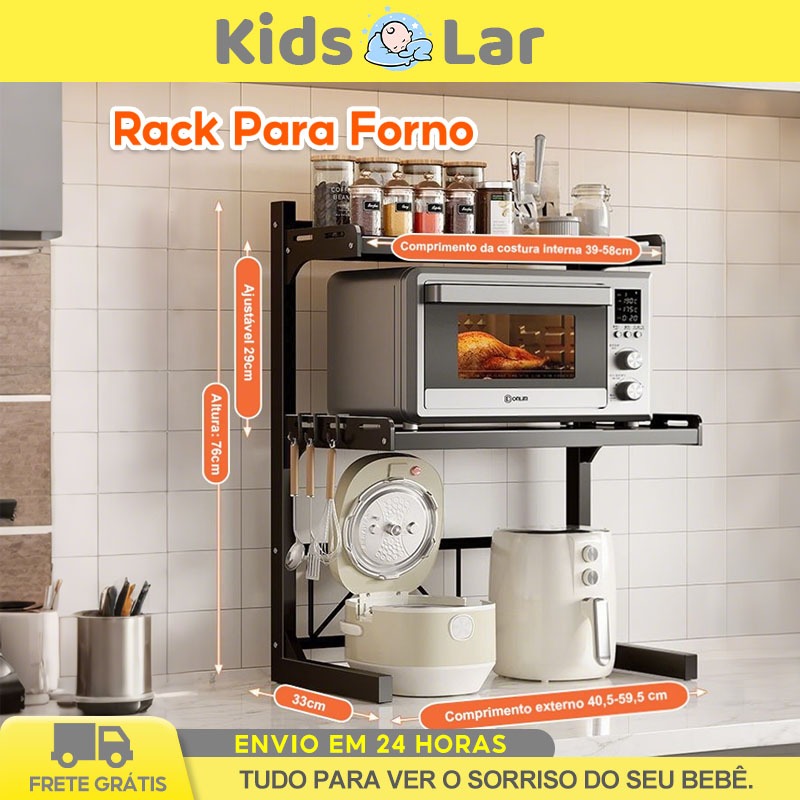 Rack Suporte Para Microondas Prateleira Organizador Ajustável de Cozinha Com Dupla Camada