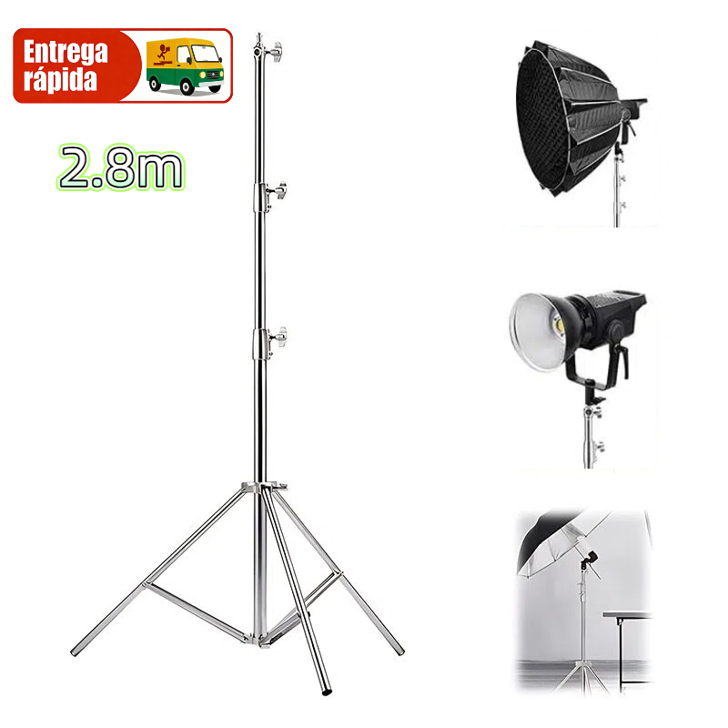 Tripe Iluminacao Profissional Estúdio Foto/vídeo Inox 2,8m Prata com Bolsa  Design Dobrável