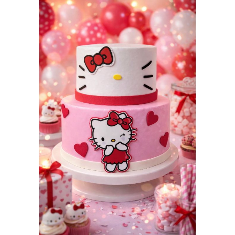 🎂 Bolo Fake 2 Andares Hello Kitty rosa e branco – Decoração de Festa em Oferta na Shopee