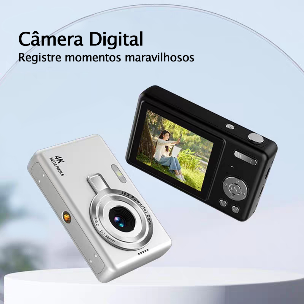 Câmera Digital 4K 48MP com Tela 2.4” Zoom 16X Suporte até 128GB Com Cartão de Memória 4GB Grátis