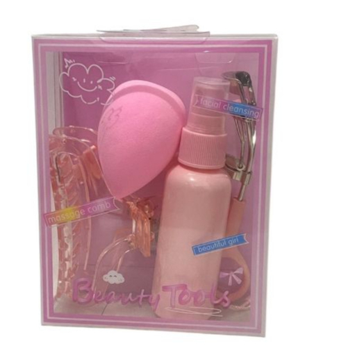 Kit Beleza Facial Completo com Esponja de Maquiagem, Curvador de Cílios, Piranha de Cabelo e Mini Spray