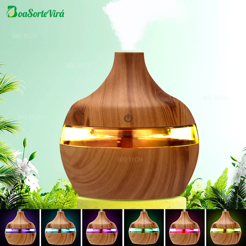 Umidificador De Ar Difusor Aromatizador De Ambiente USB LED Purificador Para Quarto Doméstico Portátil 300ml
