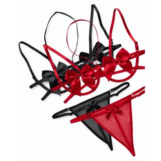 Langerie Feminina Sexy Conjunto Lingerie Sutiã Com Aro e Laço Sem Bojo Calcinha Fio Dental em Oferta na Shopee