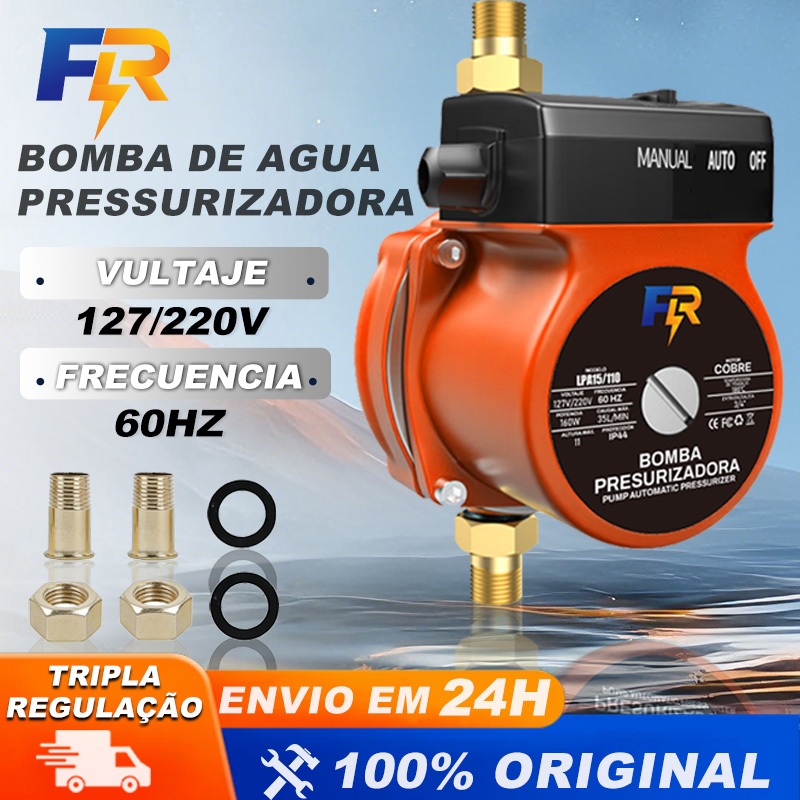 Bomba Cobre/Ferro D’Água Pressurizadora 125/160 watts,2100L/H  com Fluxostato Automático em Oferta na Shopee