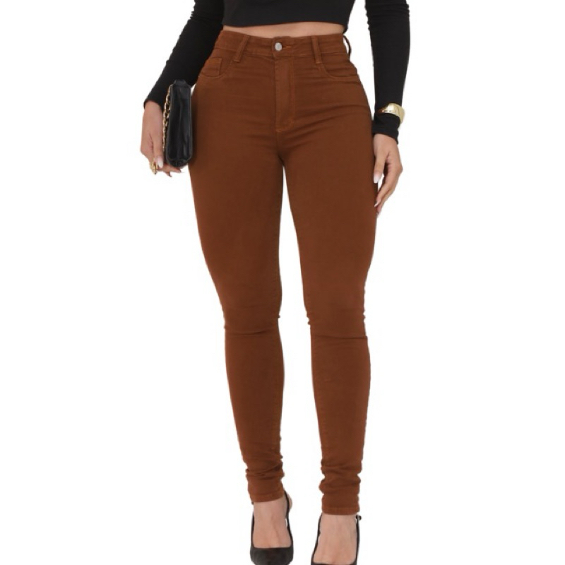 2137 - Calça Feminina Jeans Skinny Colorida Marrom Ferrugem - Carmen Carmenere