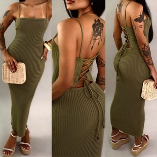 Vestido Tricot Modal Midi Trançado nas costas Tricô alta qualidade Verão 2026 Carnaval Pr…