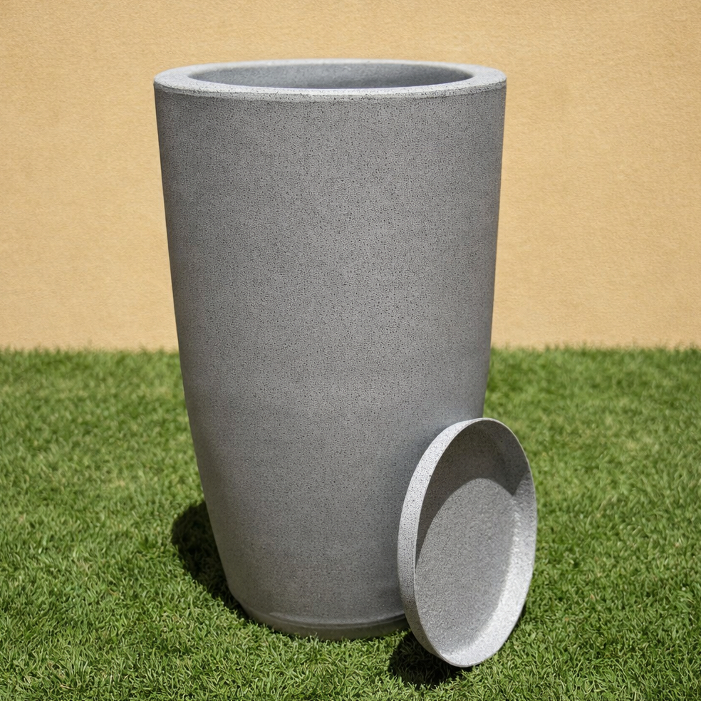Vaso Para Planta Grande Coluna Redonda 55cm Fosco Jateado Vaso Luxo com Prato Decorativo