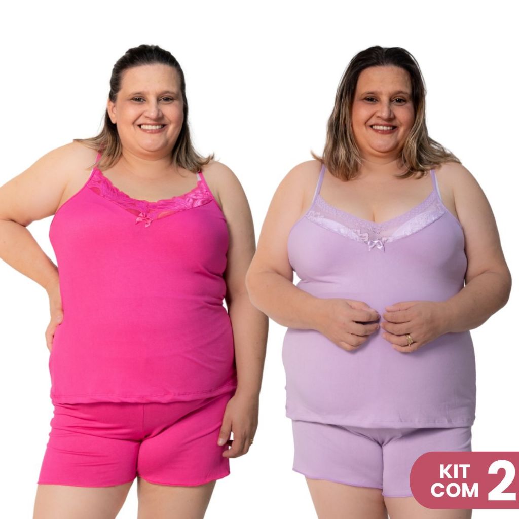 Kit 2 Baby Doll Plus Size Suede Conforto e Sensualidade Pijama Feminino Short e Blusa
