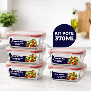 Kit 5 ou 10 Potes Vidro Hermético 370ml Retangular Premium Marmita Fitness em Oferta na Shopee
