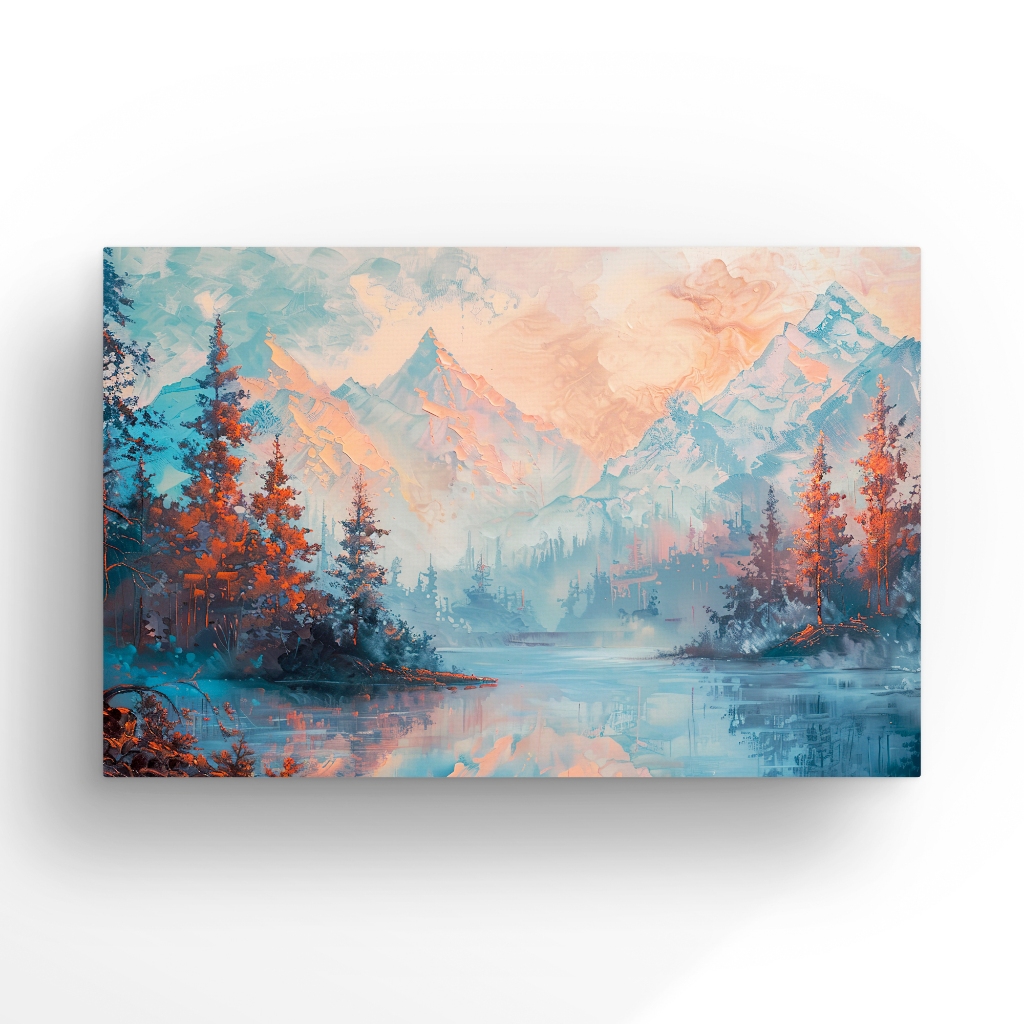 Quadro Decorativo em Canvas com Paisagem de Montanhas em Cores pasteis 90x60cm