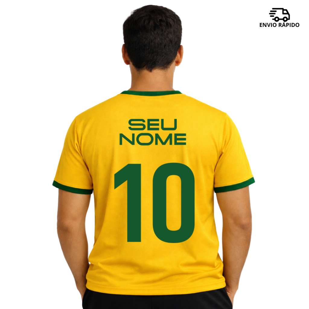 Camisa Brasil Amarela Personalizada Algodão Unissex Estilo Casual Estilosa Copa Do Mundo 2026