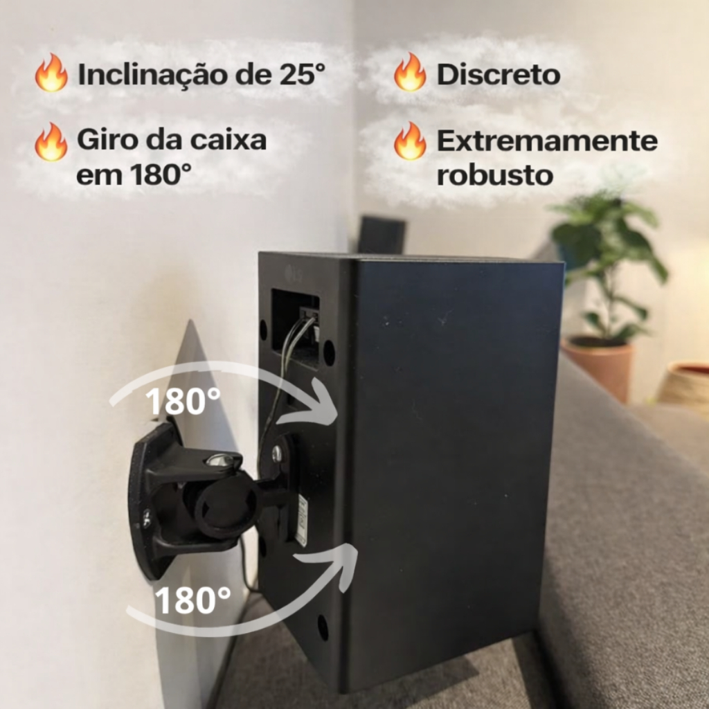 Suporte Caixa Home Theater Surround Home Cinema em Casa Ajustável Discreto Fácil Instalação Custo Benefício