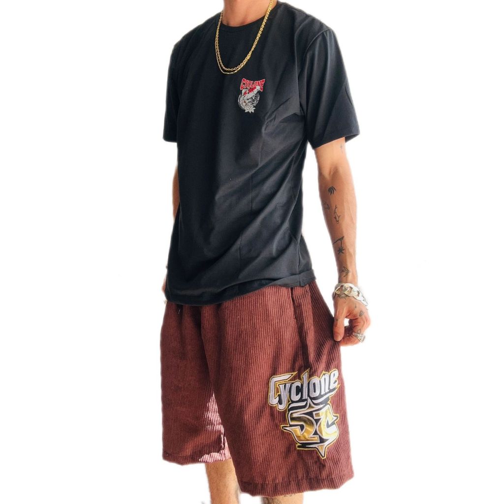 Conjunto Bermuda Cyclone Veludo Maloka e Camiseta Algodão