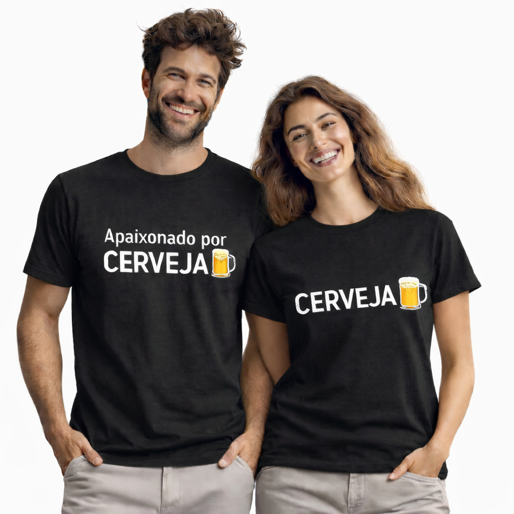 Kit Casal Conjunto Combinadinho Apaixonado Por Cerveja Blusa 100% Algodão