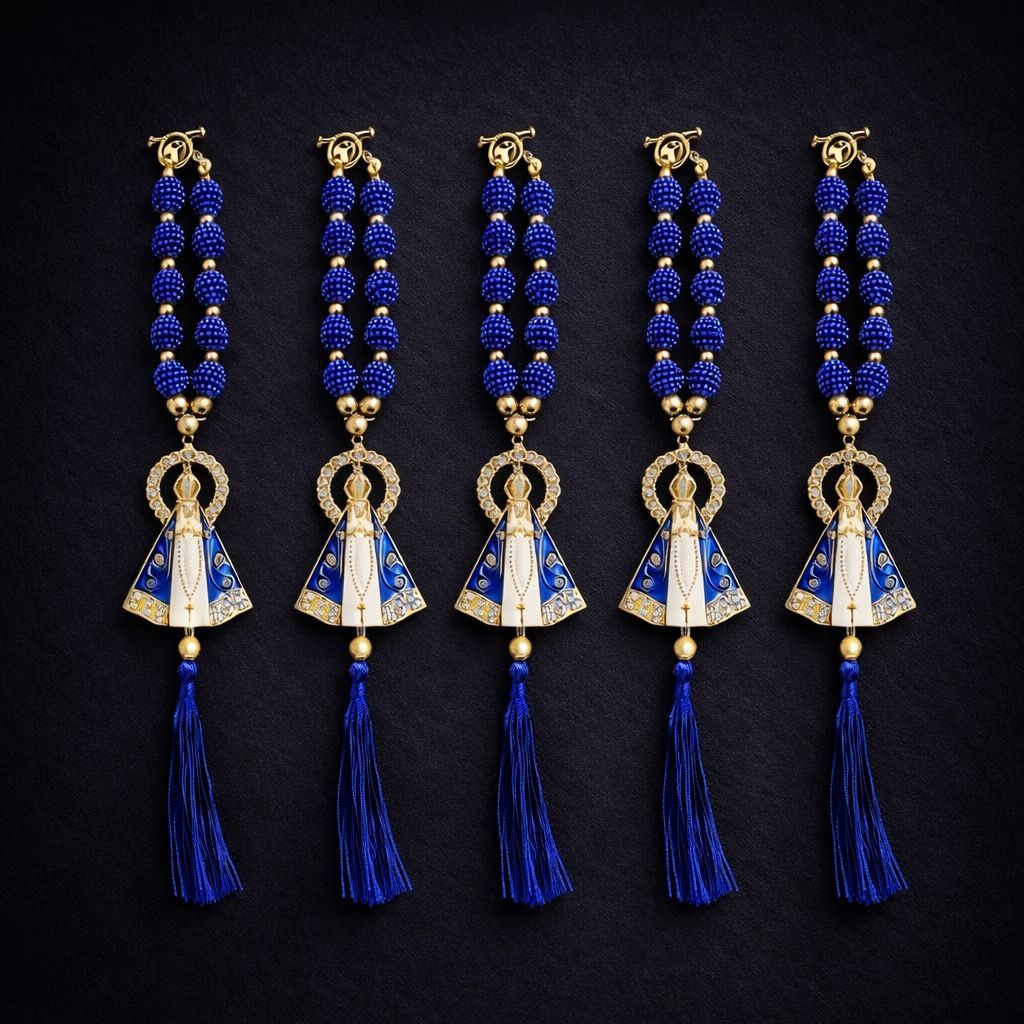 Kit com 5 Dezena Para Retrovisor Terço Nossa Senhora Aparecida Azul 20cm em Oferta na Shopee