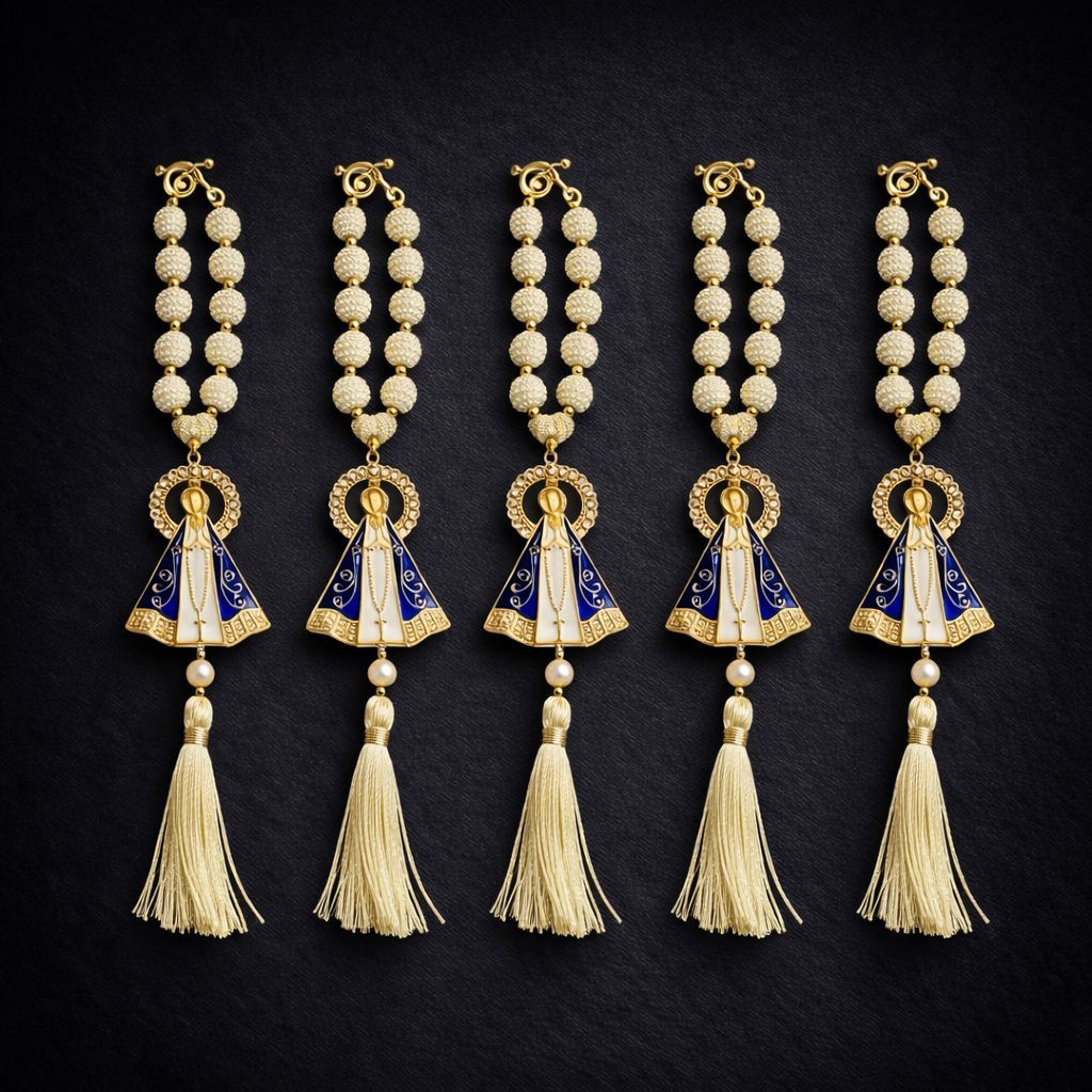 Kit com 5 Dezena Para Retrovisor Terço Nossa Senhora Aparecida Bege 20cm em Oferta na Shopee