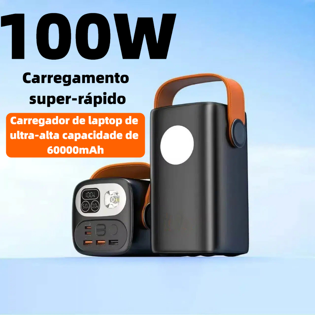 Carregador Portátil Power Bank Grande 60000mah Turbo 100W PD Rápido  Para Mini Starlink Notebook Celulares KA-9897 em Oferta na Shopee