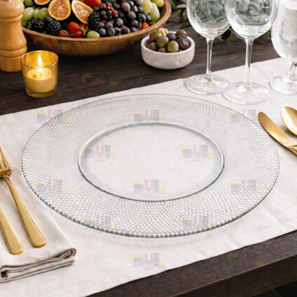 Jogo de Prato de Vidro 12 Peças Trabalhado FORJADO Transparente Moderno Louça Restaurante Cozinha em Oferta na Shopee