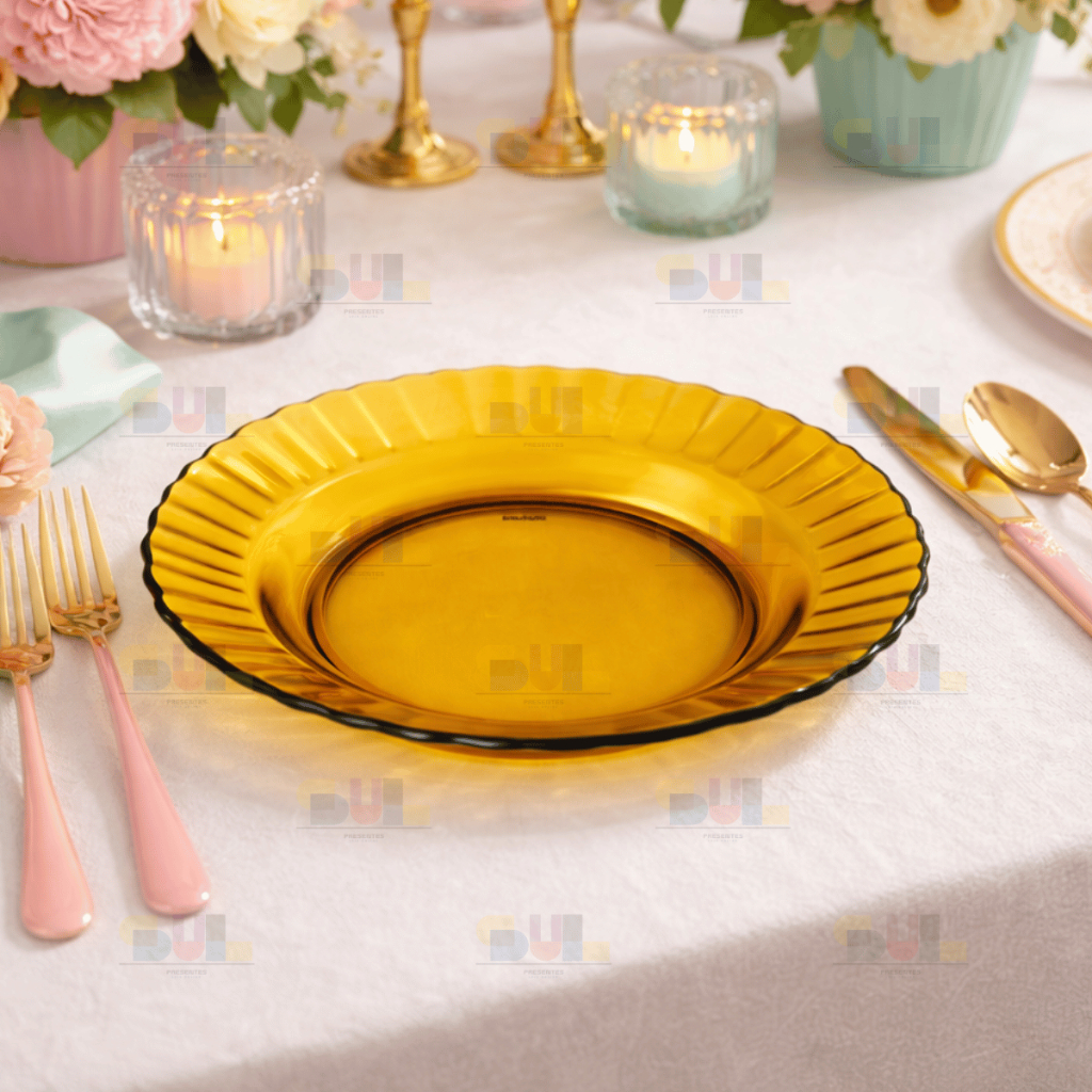 Jogo de Prato de VIDRO Pratos AMBAR TRABALHADO Escuro Marrom Mesa Cozinha Bufet Servir Louça