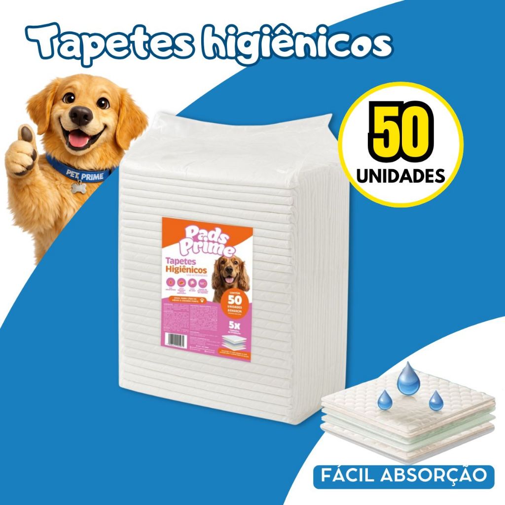 Tapete Higiênico Descartável Ultra Absorvente Pets Cães Cachorro PADS PRIME 80X60 50UN em Oferta na Shopee