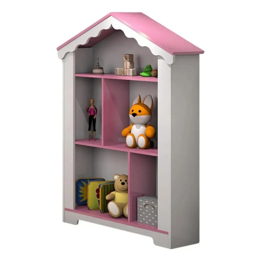 Estante Organizadora de Brinquedos Casinha rosa princesas Infantil Nicho