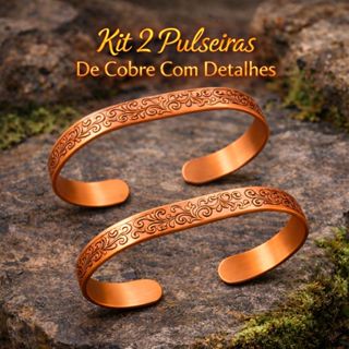 Kit 2 Pulseiras De Cobre Puro Com Detalhes - Ajustável em Oferta na Shopee