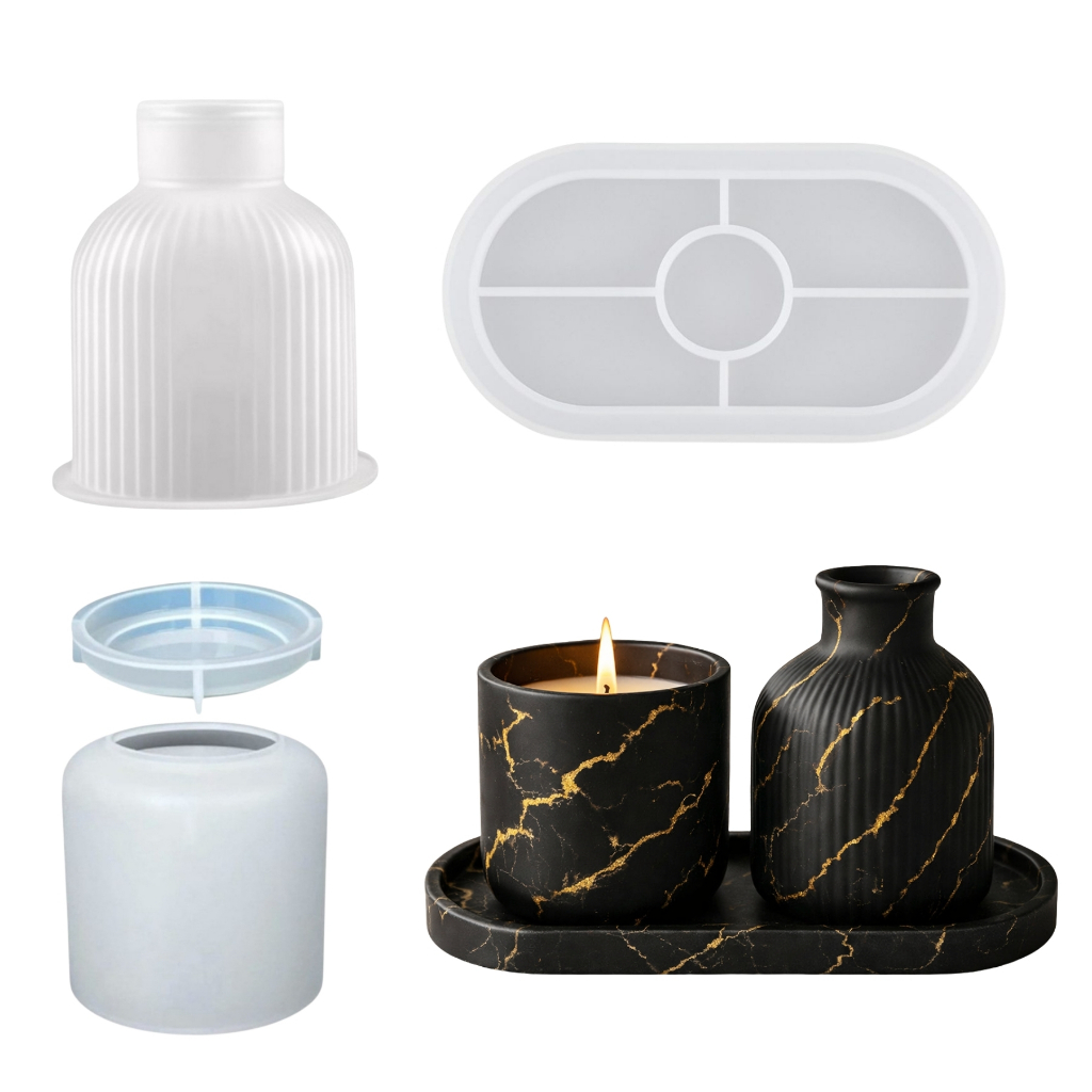 Kit 3 Formas Silicone Bandeja Oval + Vaso Modelo B + Pote Liso Artesanato em Oferta na Shopee