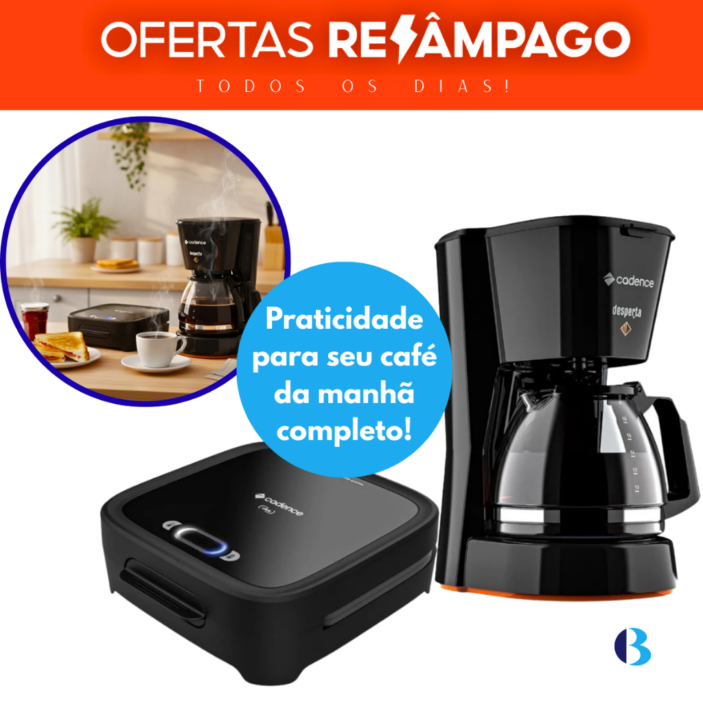 Kit Café da Manhã Cadence Sanduicheira e Grill Click Cafeteira Desperta Constrast 18 Xícaras.