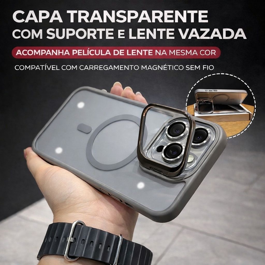 Capa Magnética Premium Fosca Translúcida MagSafe com Lente Metálica para iPhone 17 Air 17 Pro Max 16E 16 15 14 13 12 11 em Oferta na Shopee