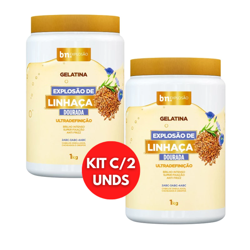 Kit C/2 Gelatina Beleza Natural Explosão de Linhaça Dourada 1Kg