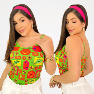 Regata Feminina Suplex Estampada Verão Alça Fina Modeladora Ajustada Confortável Casual em Oferta na Shopee