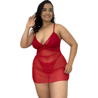 Camisola PLUS SIZE Feminina com a Costa Nua feita em Tule - Acompanha Calcinha! em Oferta na Shopee