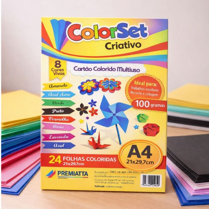 Papel ColorSet Criativo A4 100g | Cores Vivas Sortidas para Escola, Origami, Artes, Artesanato