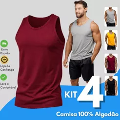 Kit 4 Regatas de Algodão Masculina Básica