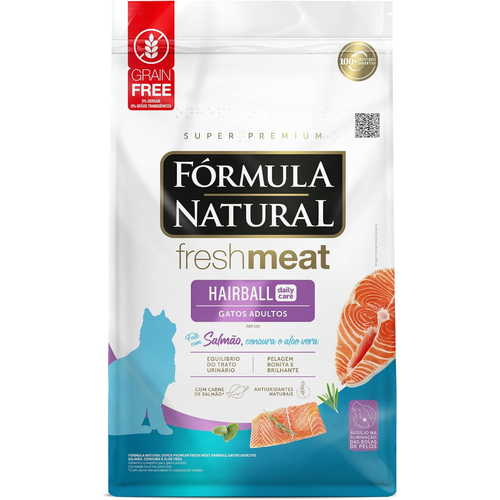 Fórmula Natural Fresh Meat Ração Seca Hairball Para Gatos Adultos Sabor Salmão 7Kg