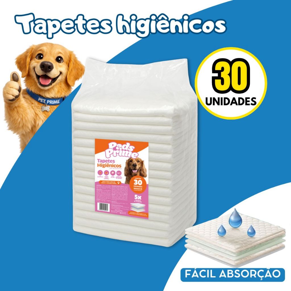Tapete Higiênico Descartável Ultra Absorvente Pets Cães Cachorro PADS PRIME 80X60 30UN em Oferta na Shopee