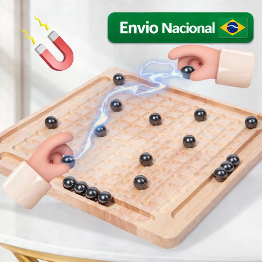Jogo De Tabuleiro Xadrez Magnético Madeira Bolinhas Indução Brinquedo Educativo Infantil Portátil