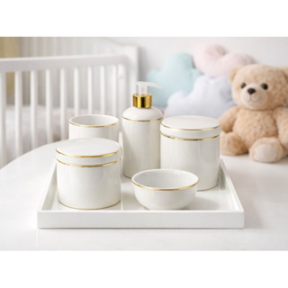 Kit Bebe Porcelana Higiene Filete Ouro Luxo Delicado Elegante em Oferta na Shopee
