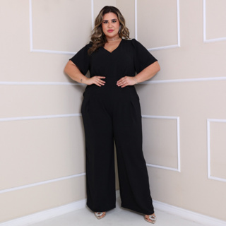 Macacão Plus Size Calça Pantalona Decote V Discreto Elegante com Amarração nas Costas Mod Evangélica em Oferta na Shopee
