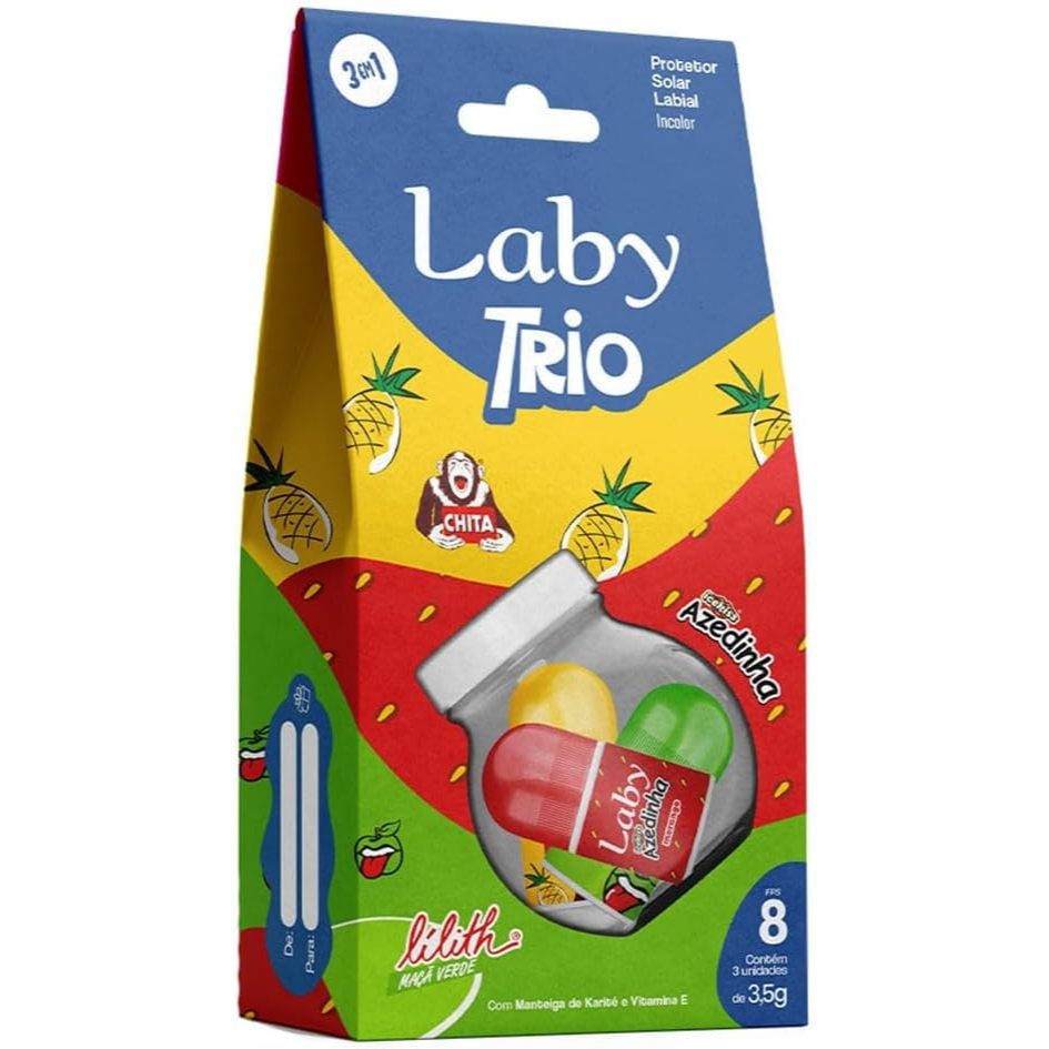 LABY Trio Protetor Labial Azedinha Lilith Chita Push Pull 3,5g Kit com 3