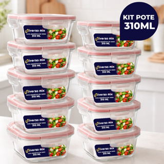Kit 10 ou 5 Potes Vidro Herméticos 310ml Quadrado Para Alimentos Dispensa Resistente em Oferta na Shopee