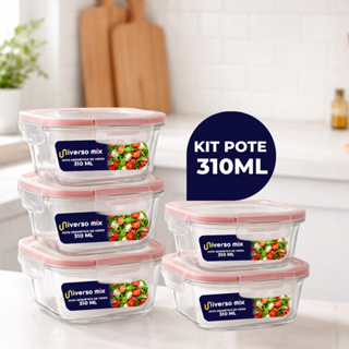 Kit 5 ou 10 Potes Vidro Herméticos  310ml  Vidro Empilháveis Quadrado Resistente Cozinha Premium em Oferta na Shopee