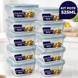 Kit 10 ou 5 Potes Vidro Herméticos 525ml Quadrado Com Tampa Antizavamento Premium em Oferta na Shopee