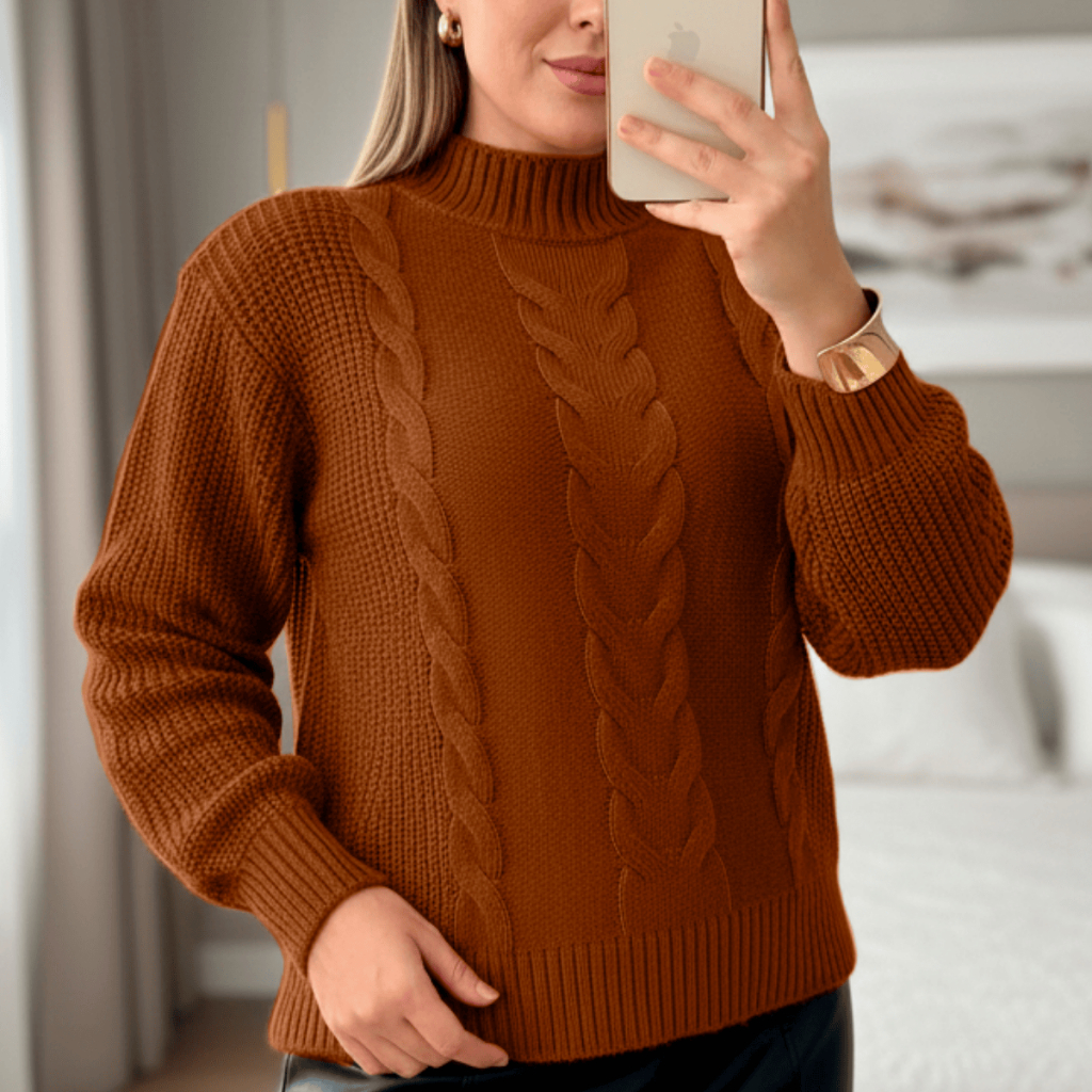 Blusa Tricot Feminina Frio Trança Manga Longa Elegante Casual Inverno Canelado em Oferta na Shopee