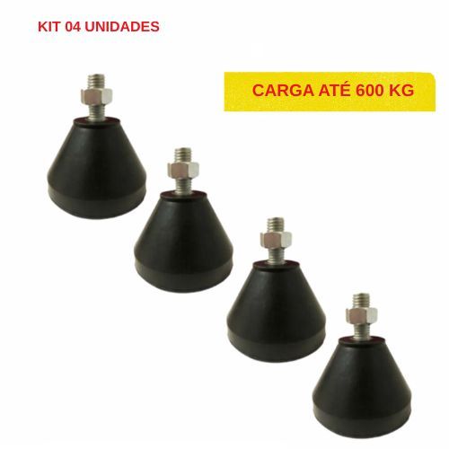 04 Amortecedor Nivelador Máquina Industrial Carga 600kg M12 Sapata Borracha Calço